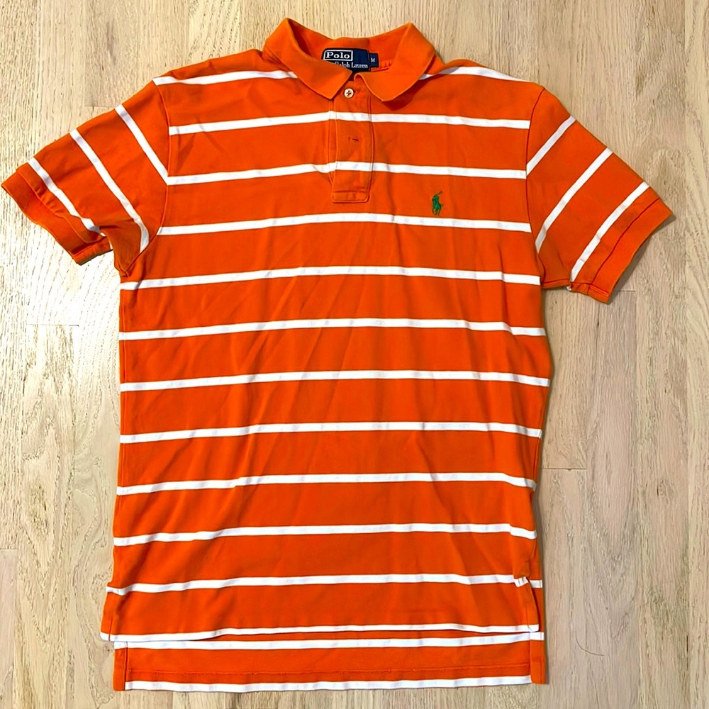 Ralph Lauren Polo Waffle Weave - Orange & White Striped - Medium - 100% Cotton